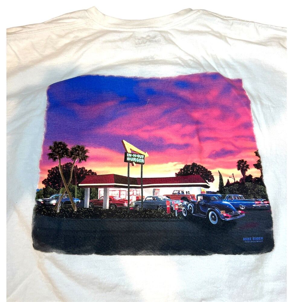 IN-N-OUT Burger California Car Graphic Print White Crew Neck T-Shirt XXL Arizona